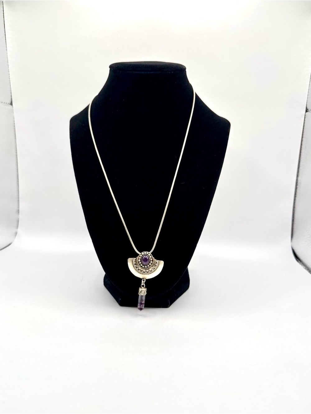 D’Joy Labrodite & Amethyst Pendant Sterling Silver Necklace